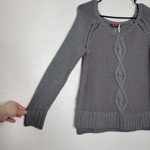 Left On Houston by Anthropologie Gray Teal Cozy Chunky Knit Sweater Size XS - Picture 4 of 6